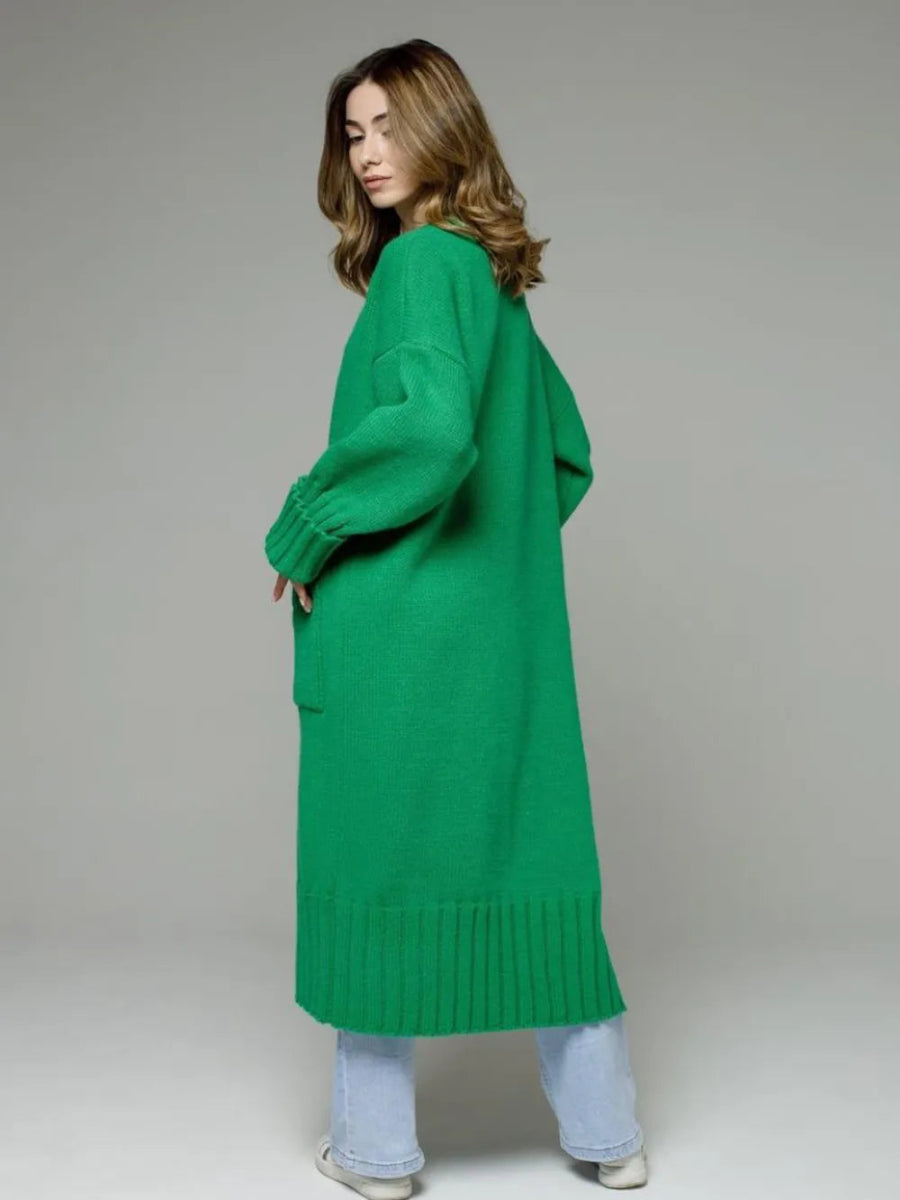 Pocketed Open Front Dropped Shoulder Cardigan - CELIVINE