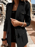 Lapel Collar Long Sleeve Blazer - CELIVINE