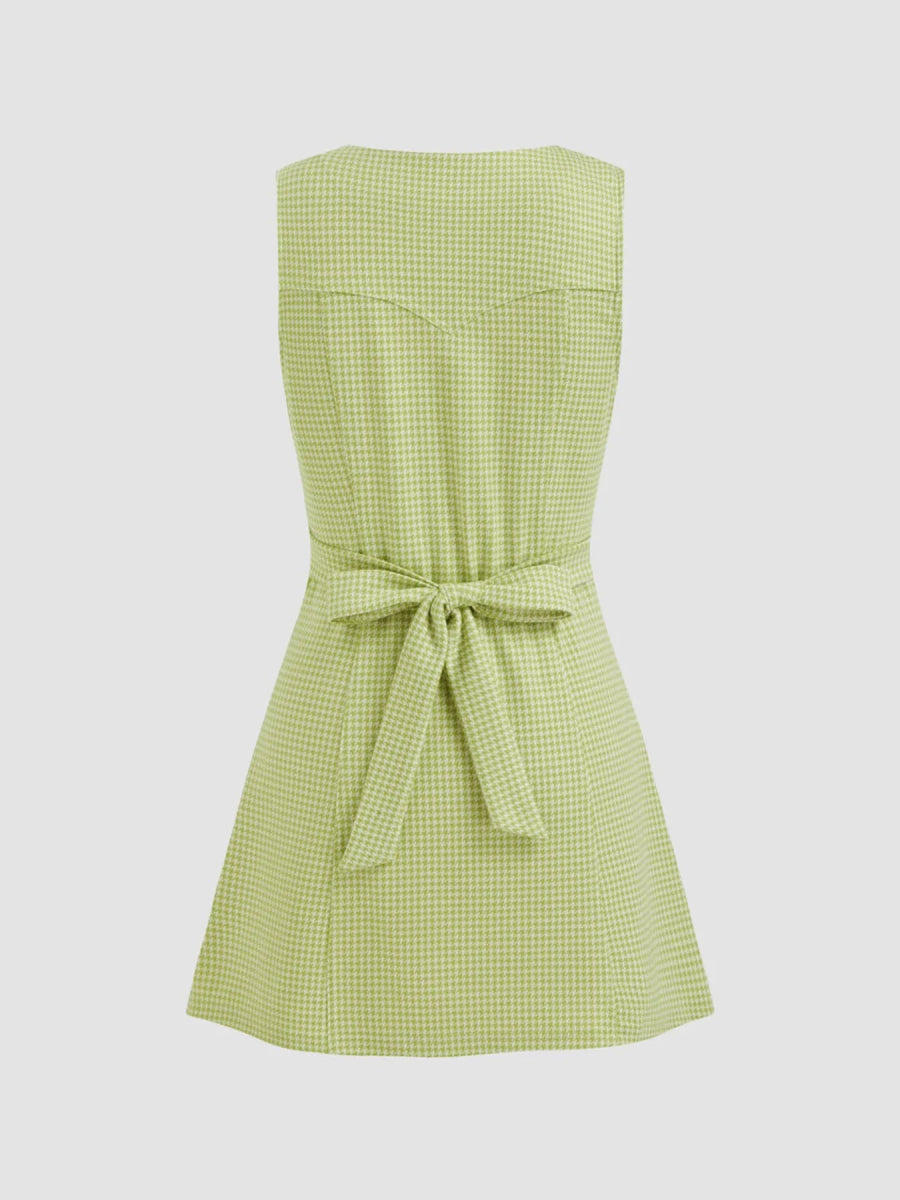 Gingham Button - Front A - Line Mini Dress - CELIVINE