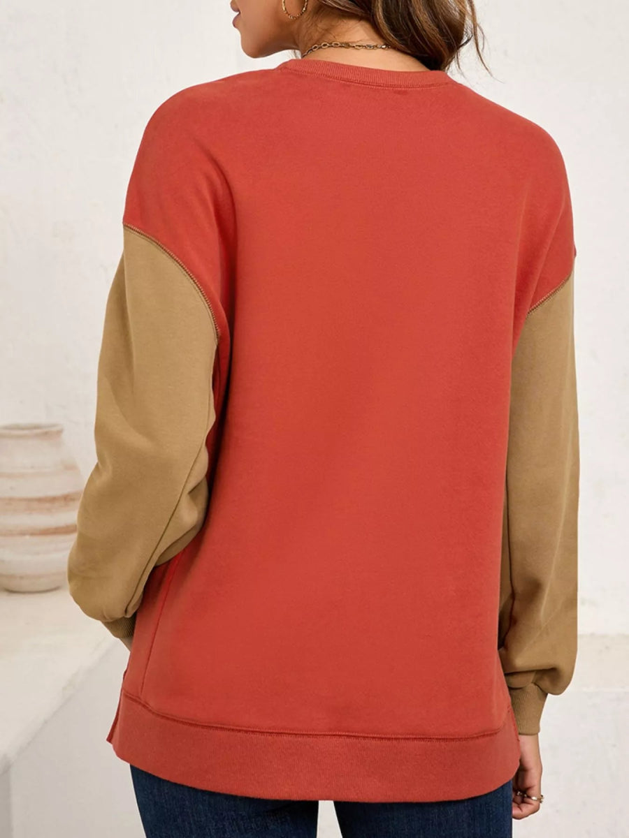 Halloween Glitter Ghost Patched Pattern Color Block Sweatshirt - CELIVINE