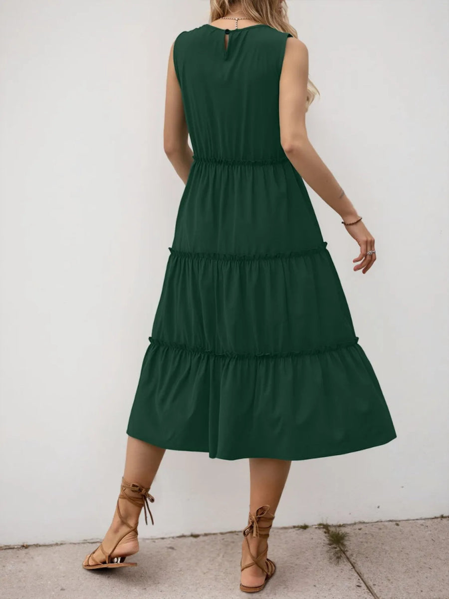 Frill Tiered Midi Dress - CELIVINE