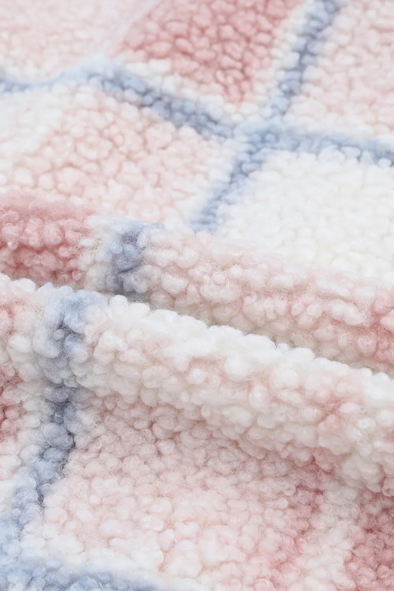 Plaid Button Up Collared Neck Sherpa Jacket - CELIVINE