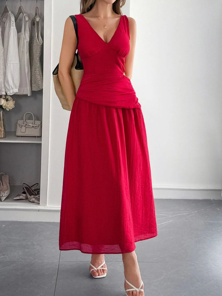 Cutout V - Neck Sleeveless Midi Dress - CELIVINE