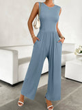 Devine Round Neck Sleeveless Wide Leg Jumpsuit - CELIVINE