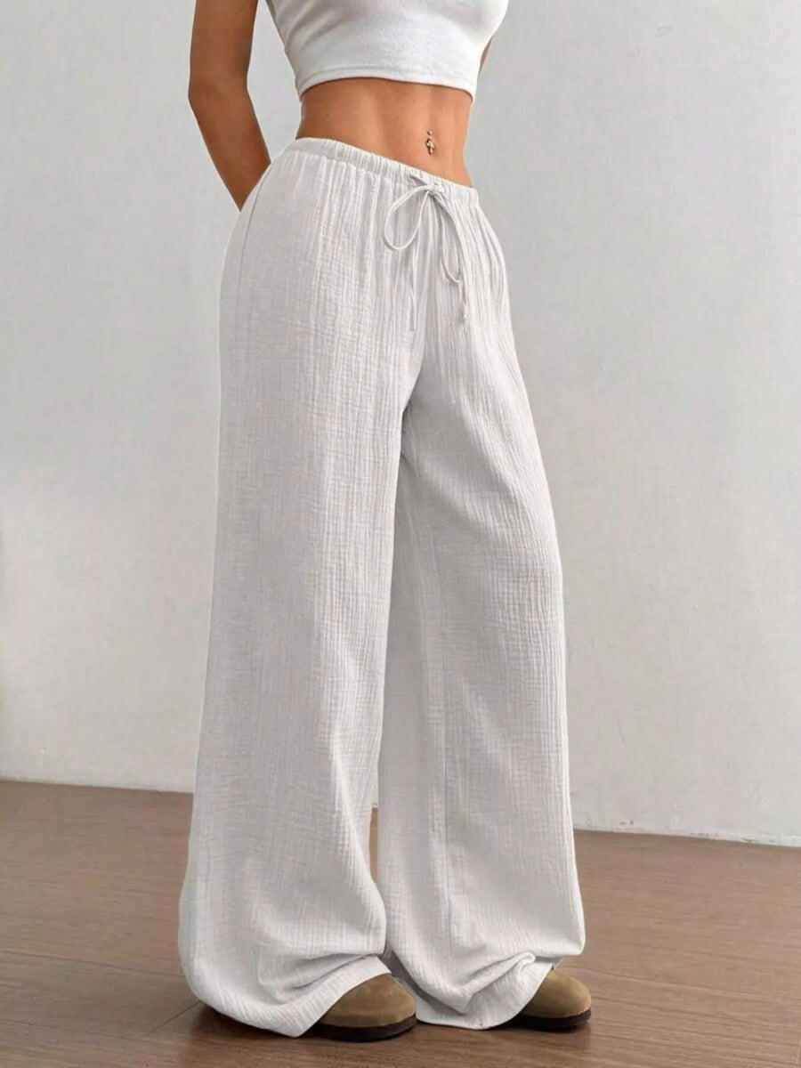 Full Size Drawstring Wide Leg Pants Plus Size - CELIVINE