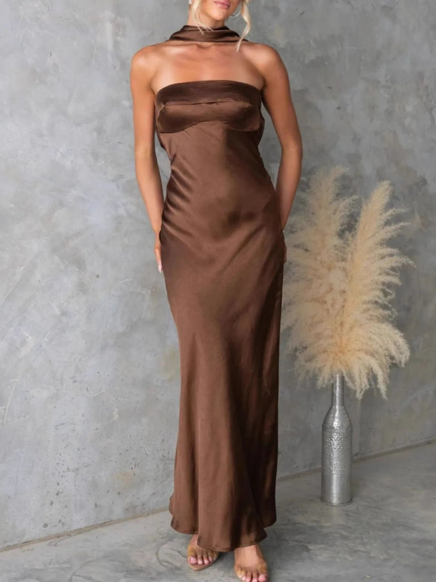 Satin Tube Maxi Dress - CELIVINE
