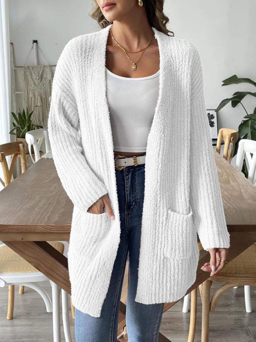 Open Front Long Sleeve Cardigan - CELIVINE