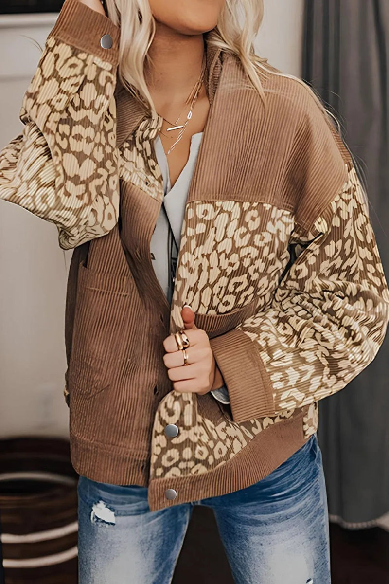 Leopard Button Up Drop Shoulder Jacket - CELIVINE