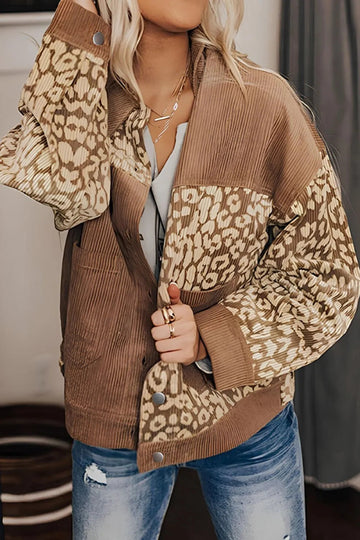 Leopard Button Up Drop Shoulder Jacket - CELIVINE