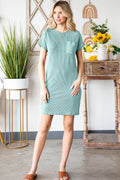 Ribbed Round Neck Short Sleeve Dress - CELIVINE