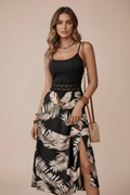 Printed Sleeveless Scoop Neck Slit Dress - CELIVINE