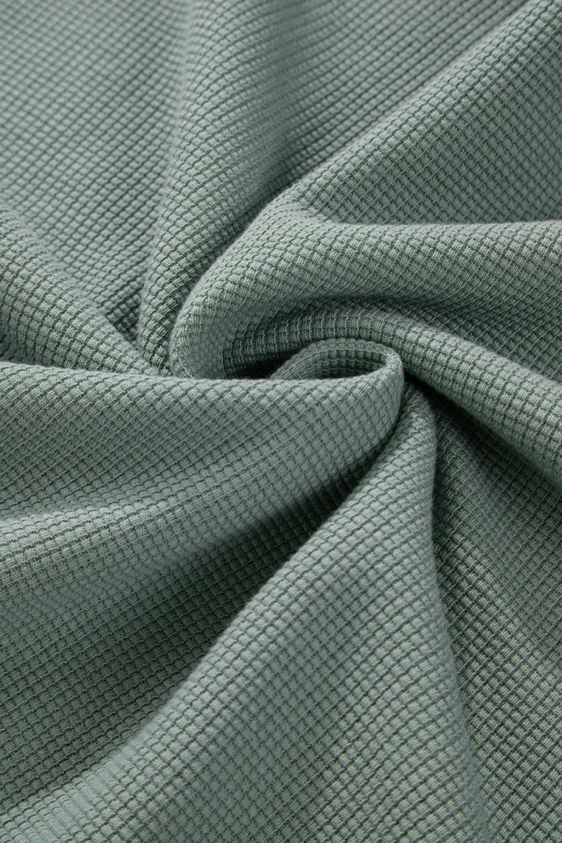 Waffle - Knit Long Sleeve Dropped Shoulder Top - CELIVINE