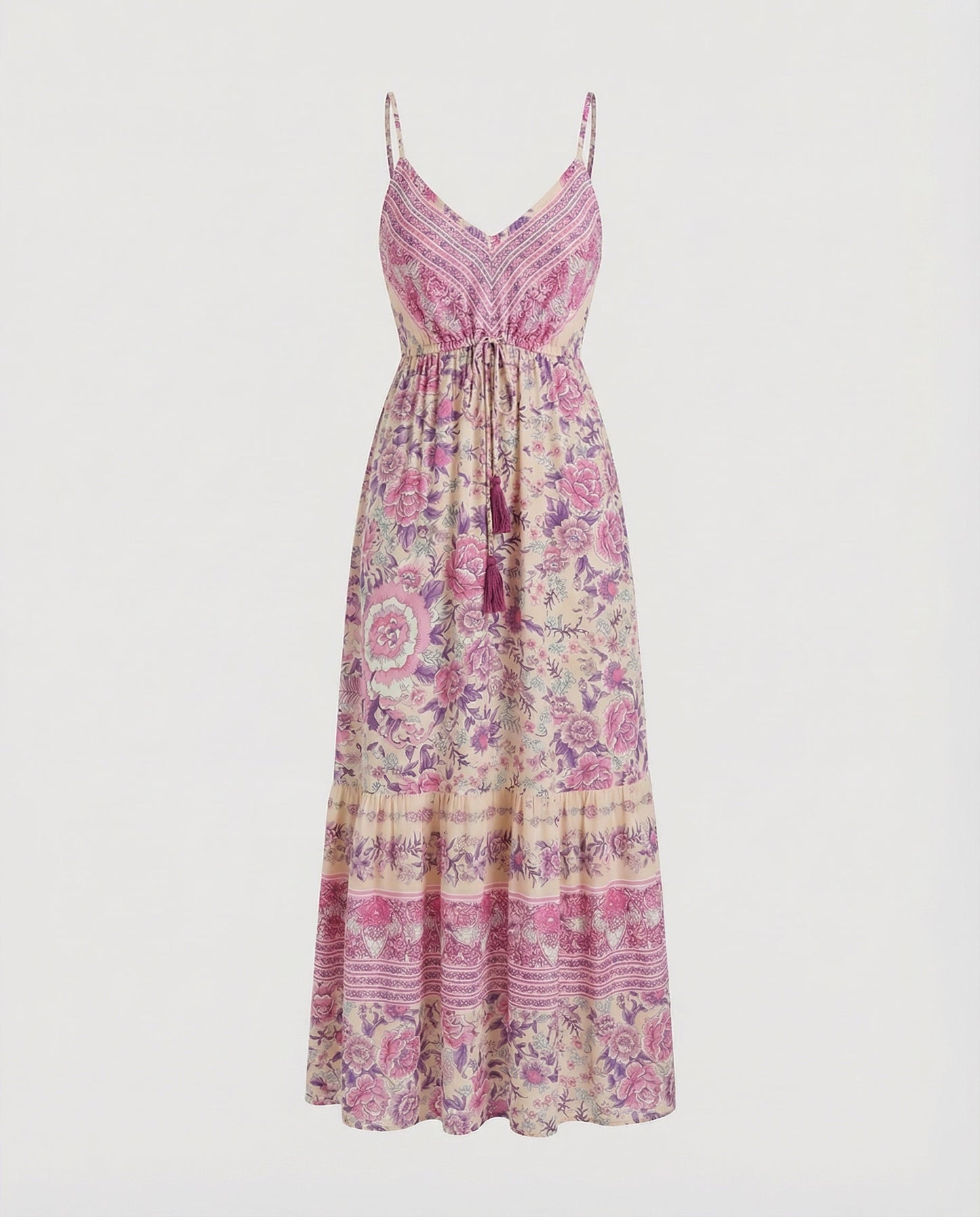 Bloomline Tassel V - Neck Maxi Dress - CELIVINE