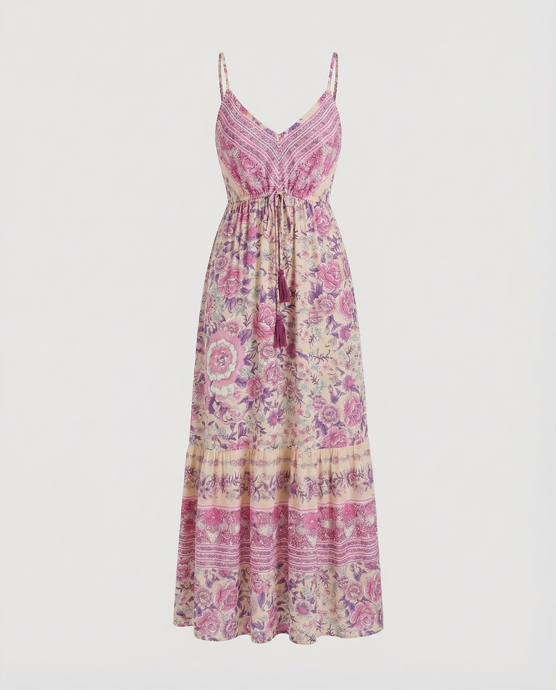 Bloomline Tassel V - Neck Maxi Dress - CELIVINE