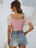 Drawstring Short Sleeve Crop Top - CELIVINE