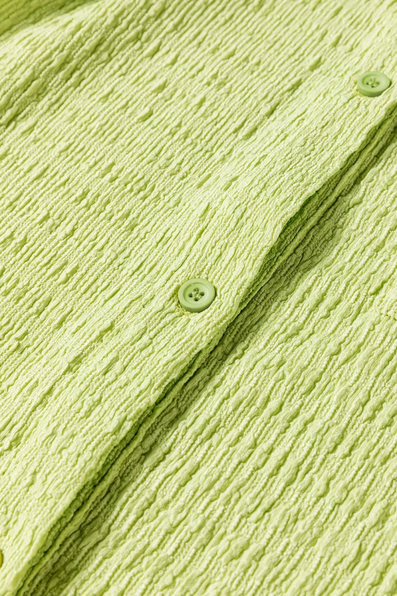 Textured Short Sleeve Patched Pocket Buttoned Romper - CELIVINE