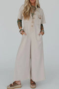 Pocket Front Short Sleeve Wide Leg Jumpsuit - CELIVINE