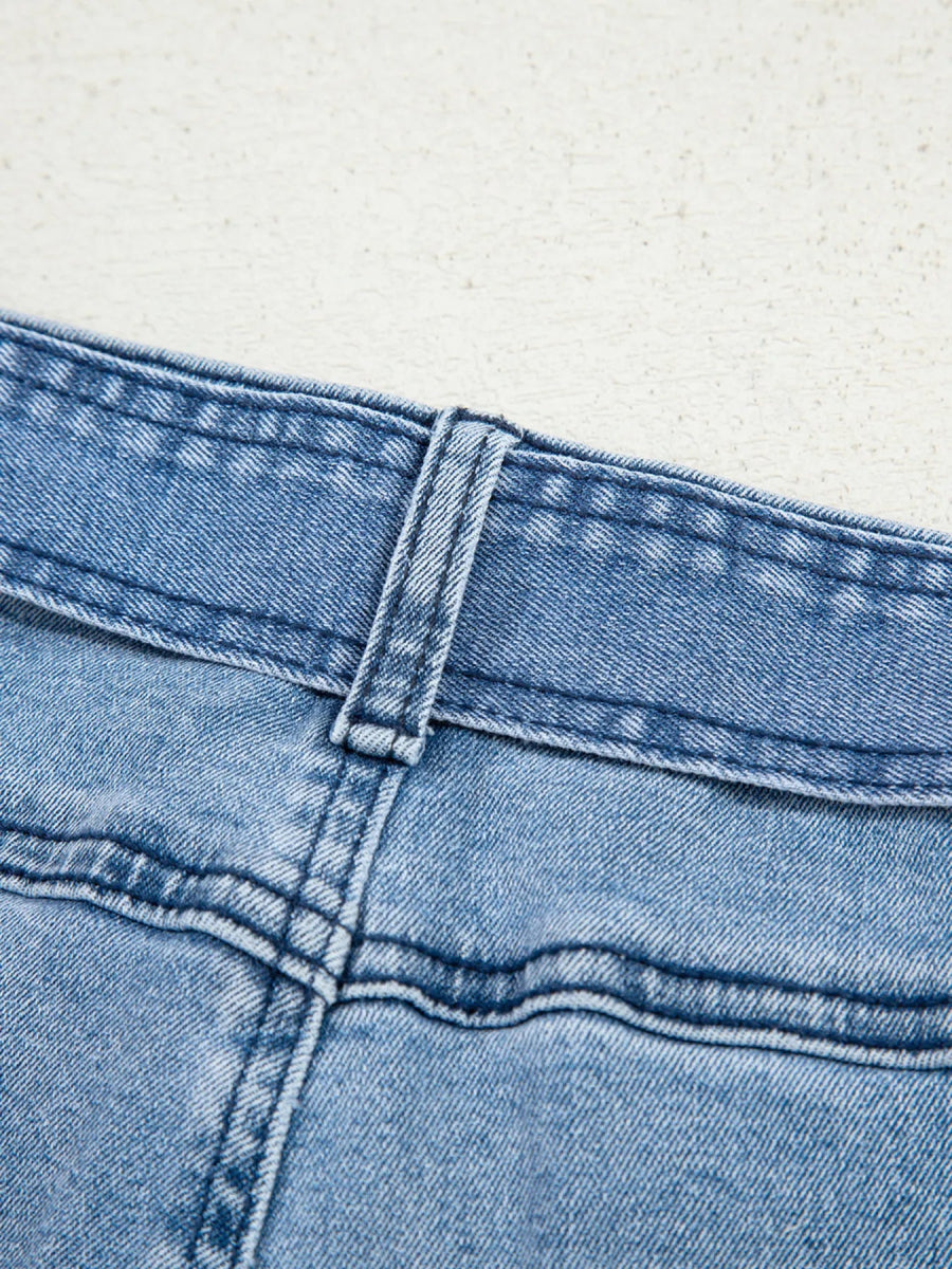 High Waisted Wide Leg Belted Jeans - CELIVINE