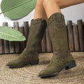 Studded Mid - Calf Boots with Side Zipper Closure - CELIVINE