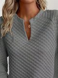 Quilted Texture Long Sleeve Sweatshirt with Notched Neck - CELIVINE