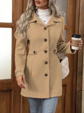 Button Up Long Sleeve Coat - CELIVINE