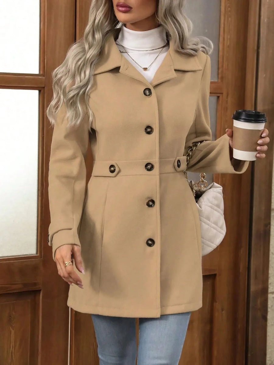Button Up Long Sleeve Coat - CELIVINE