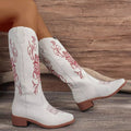 Embroidered Block Heels Boots - CELIVINE