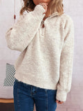 Quarter Zip Ribbed Hem Sweater - CELIVINE