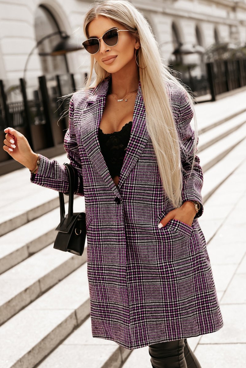 Plaid Lapel Collar Longline Blazer - CELIVINE