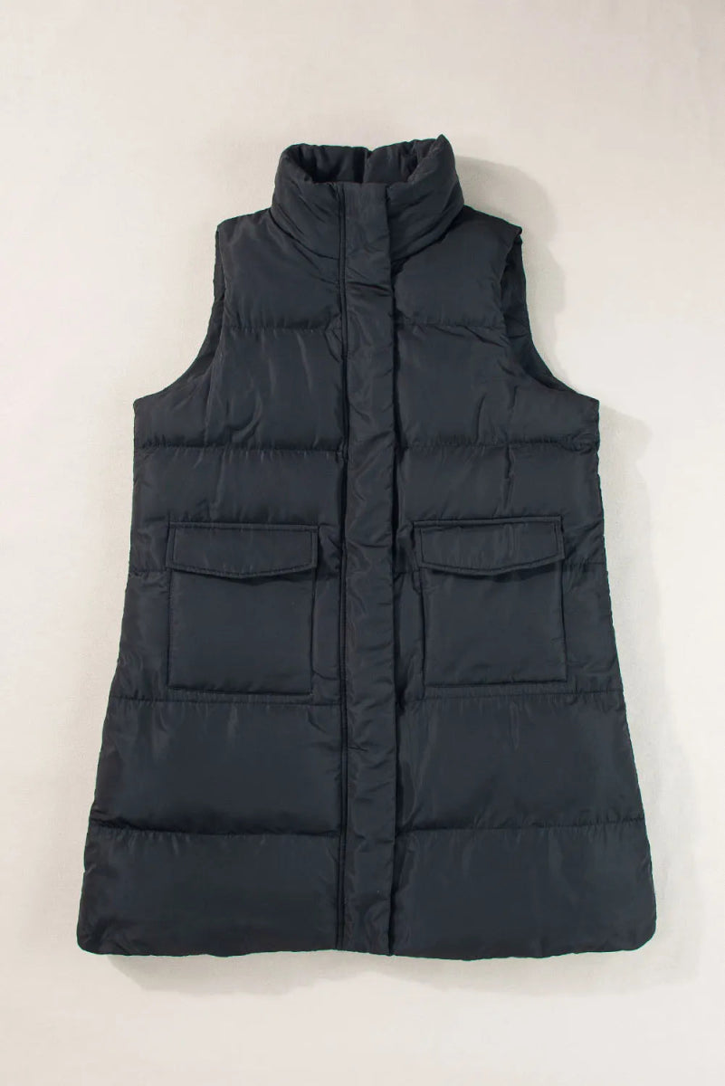 Pocketed Zip Up Vest Coat - CELIVINE