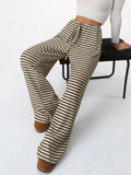 Striped Wide Leg Drawstring Pants - CELIVINE
