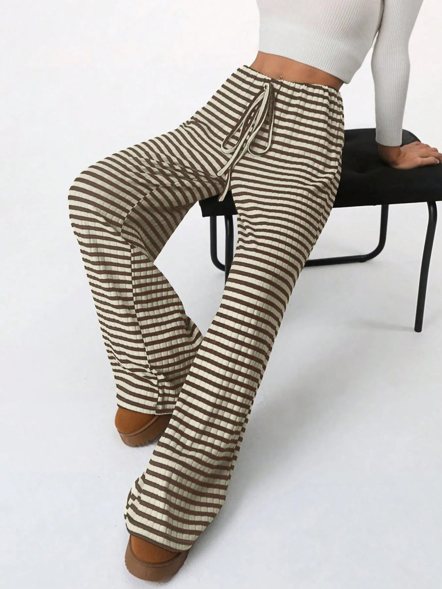 Striped Wide Leg Drawstring Pants - CELIVINE