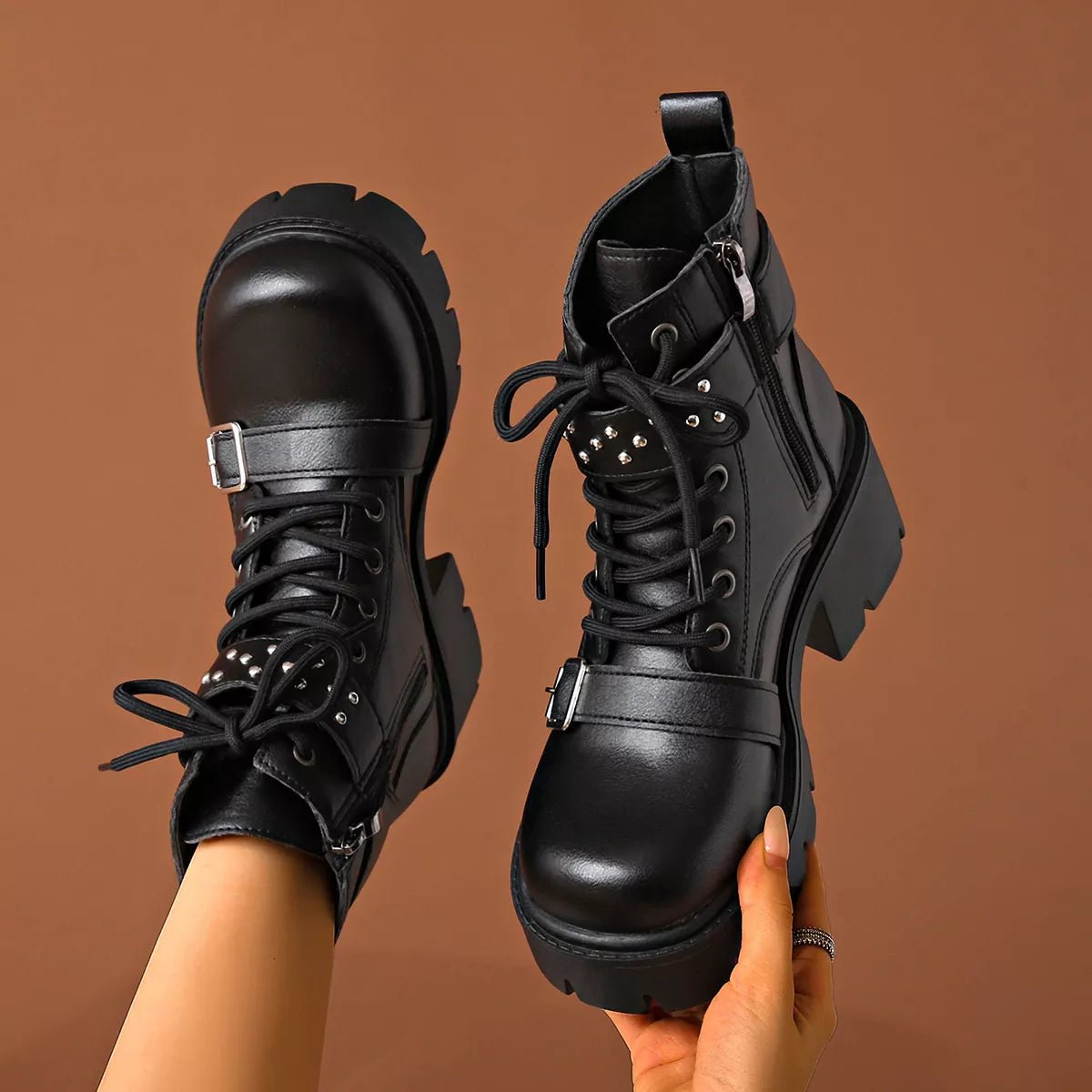 Round Toe Block Heels Boots - CELIVINE