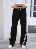 Side Striped Wide Leg Pants - CELIVINE