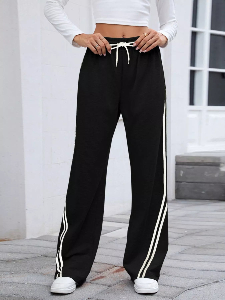 Side Striped Wide Leg Pants - CELIVINE