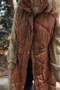 Pocketed Zipper and Button Vest Coat - CELIVINE