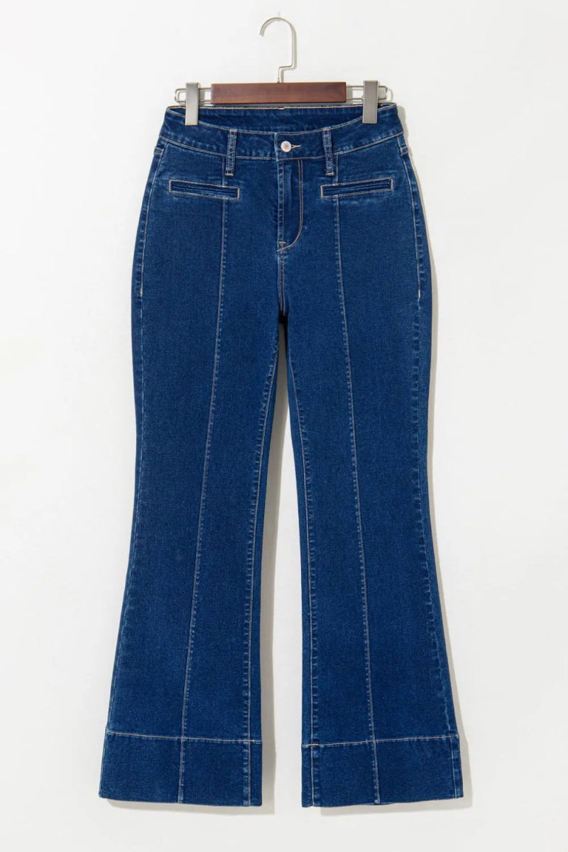 Center Seam Deep Wash Straight Jeans - CELIVINE