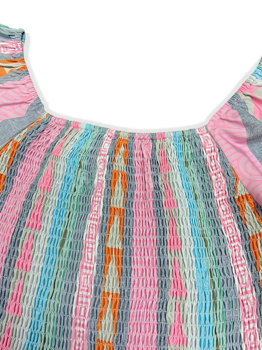 Smocked Square Neck Flounce Sleeve Maxi Dress - CELIVINE