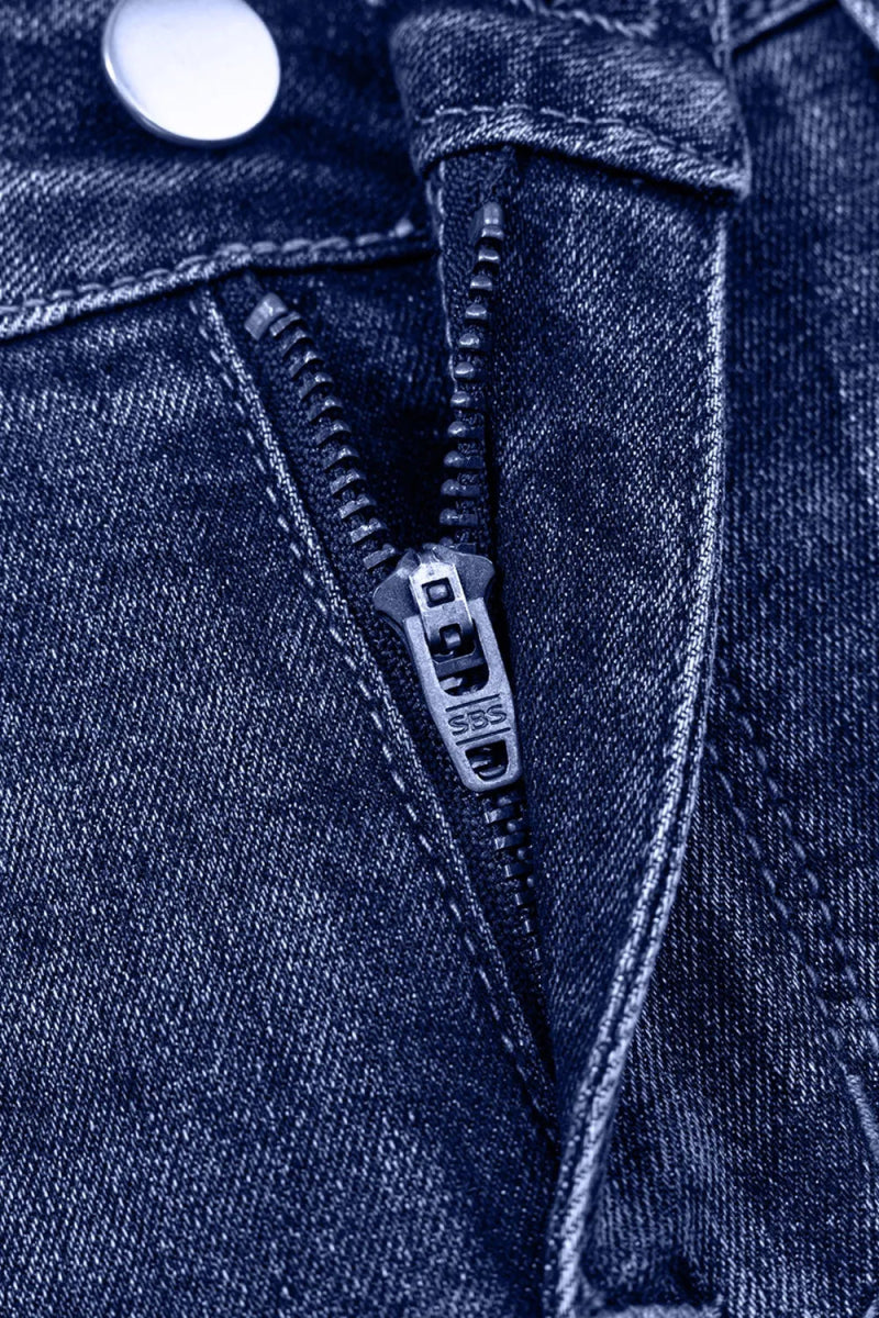 Folded Cuffs Distressed Straight High Waist Jeans - CELIVINE