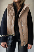 Collared Neck Vest with Pockets - CELIVINE