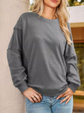 Striped Round Neck Long Sleeve Sweatshirt - CELIVINE