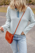 Striped Round Neck Dropped Shoulder Long Sleeve Top - CELIVINE