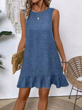 Ruffled Hem Round Neck Sleeveless Dress - CELIVINE