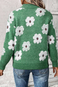 Flower Half Zip Long Sleeve Sweater - CELIVINE