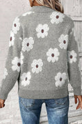 Flower Half Zip Long Sleeve Sweater - CELIVINE