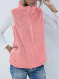 Full Size Fuzzy Zip Up Vest Coat with Pockets - CELIVINE