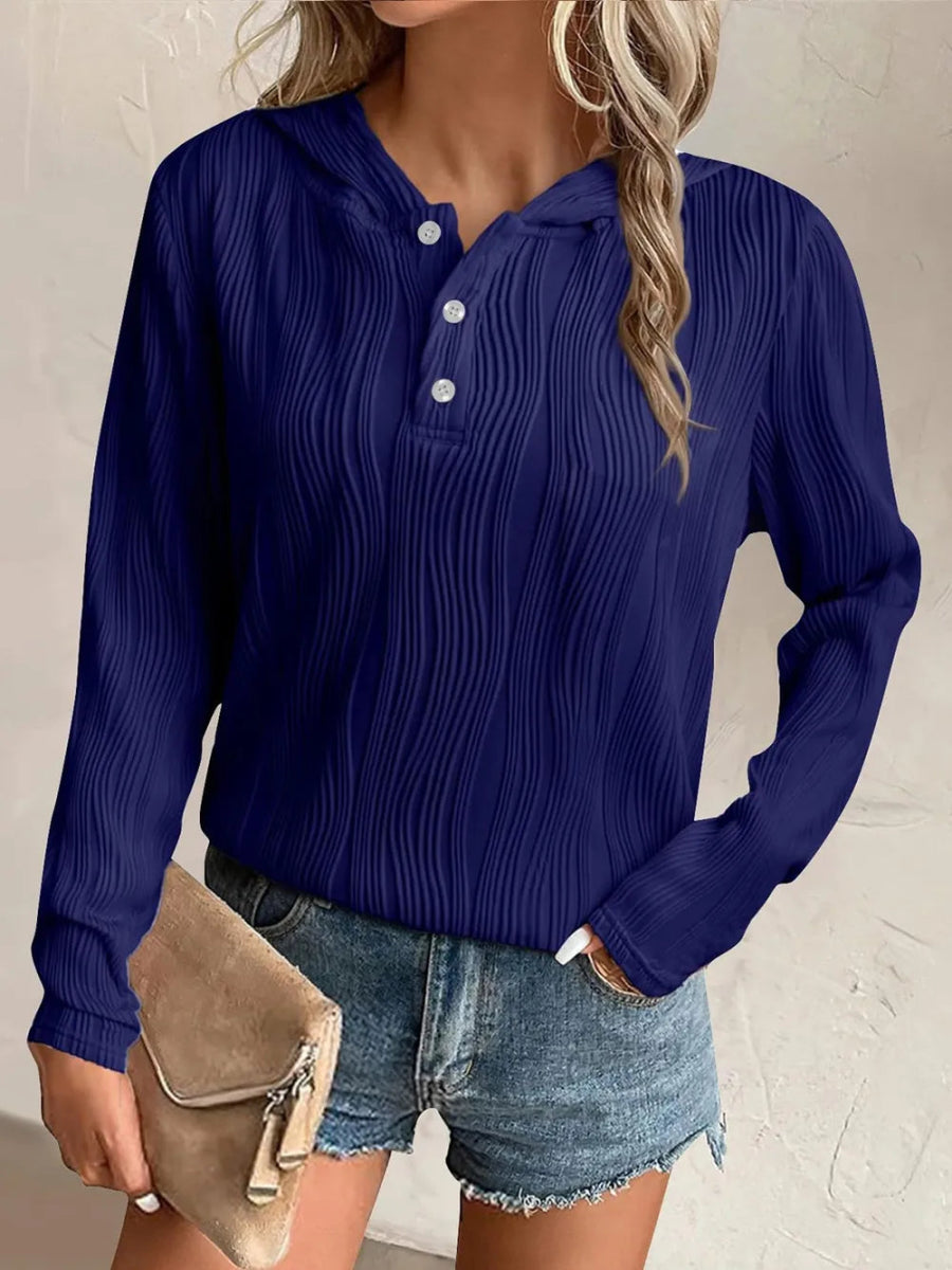 Textured Long Sleeve Hoodie - CELIVINE