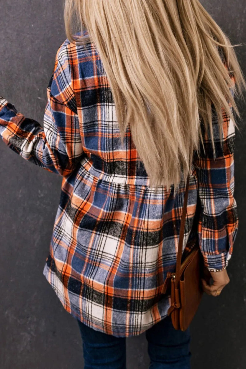 Plaid Collared Neck Long Sleeve Shirt - CELIVINE