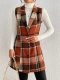 Honey Plaid Button Up Vest Coat - CELIVINE
