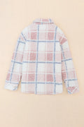 Plaid Button Up Collared Neck Sherpa Jacket - CELIVINE
